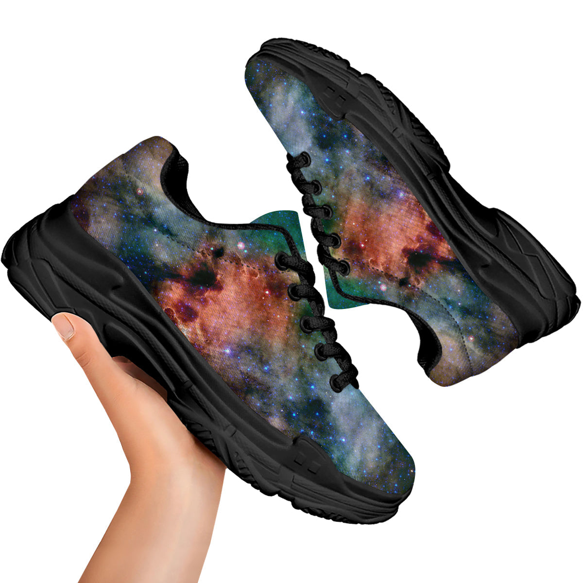 Beauty Of Outer Space Print Black Chunky Shoes-grizzshop