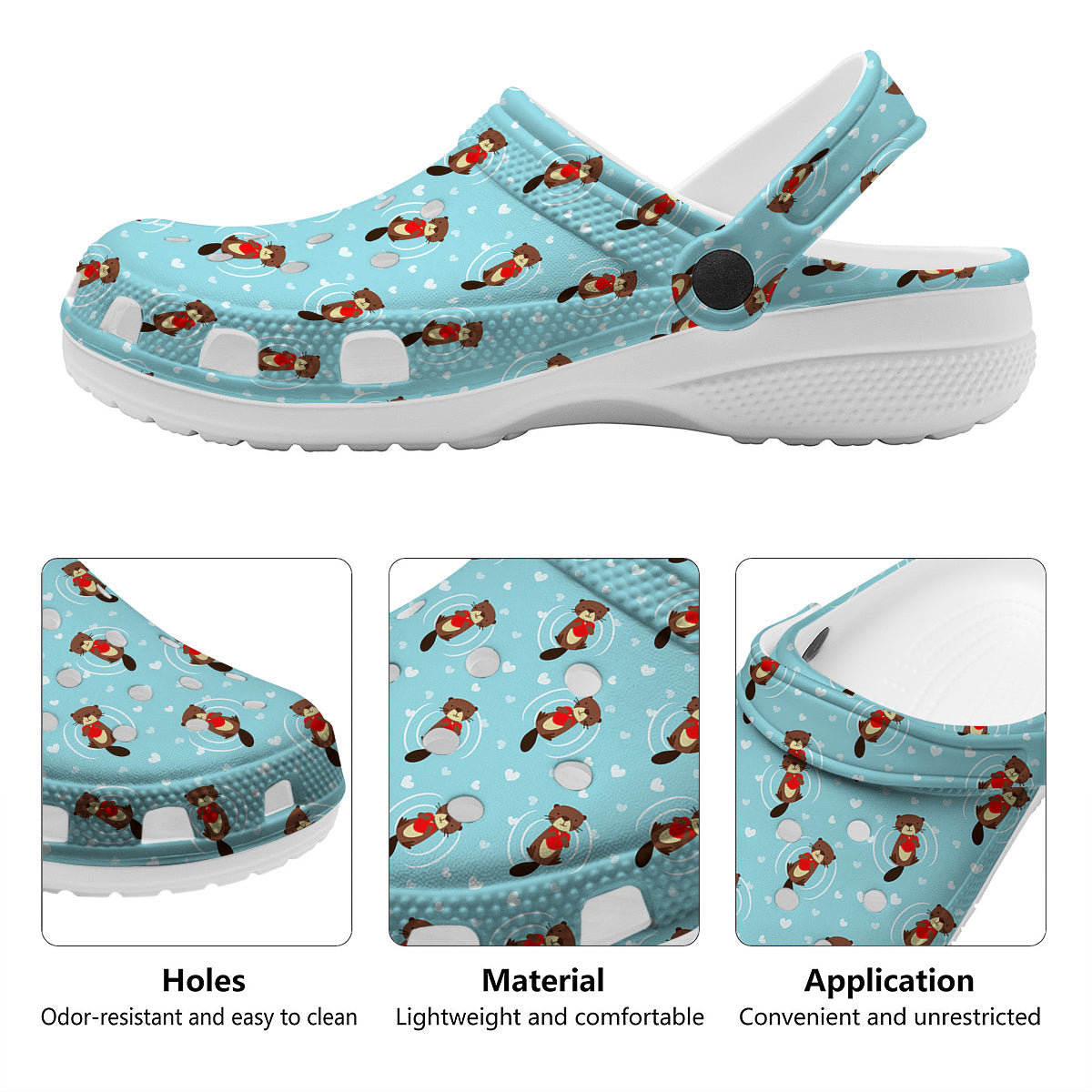 Beaver And Heart Print Pattern Clog-grizzshop