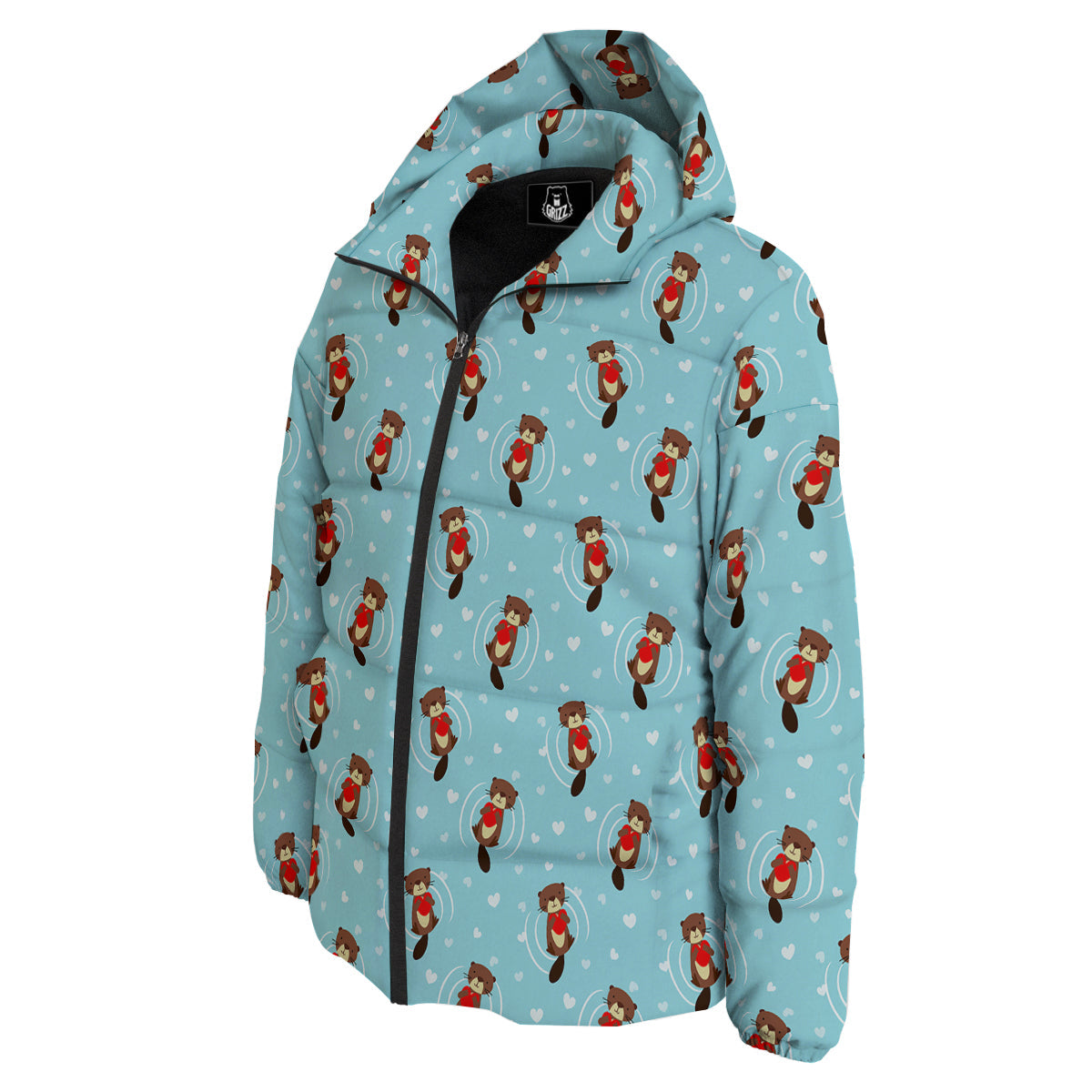 Beaver And Heart Print Pattern Down Jacket-grizzshop