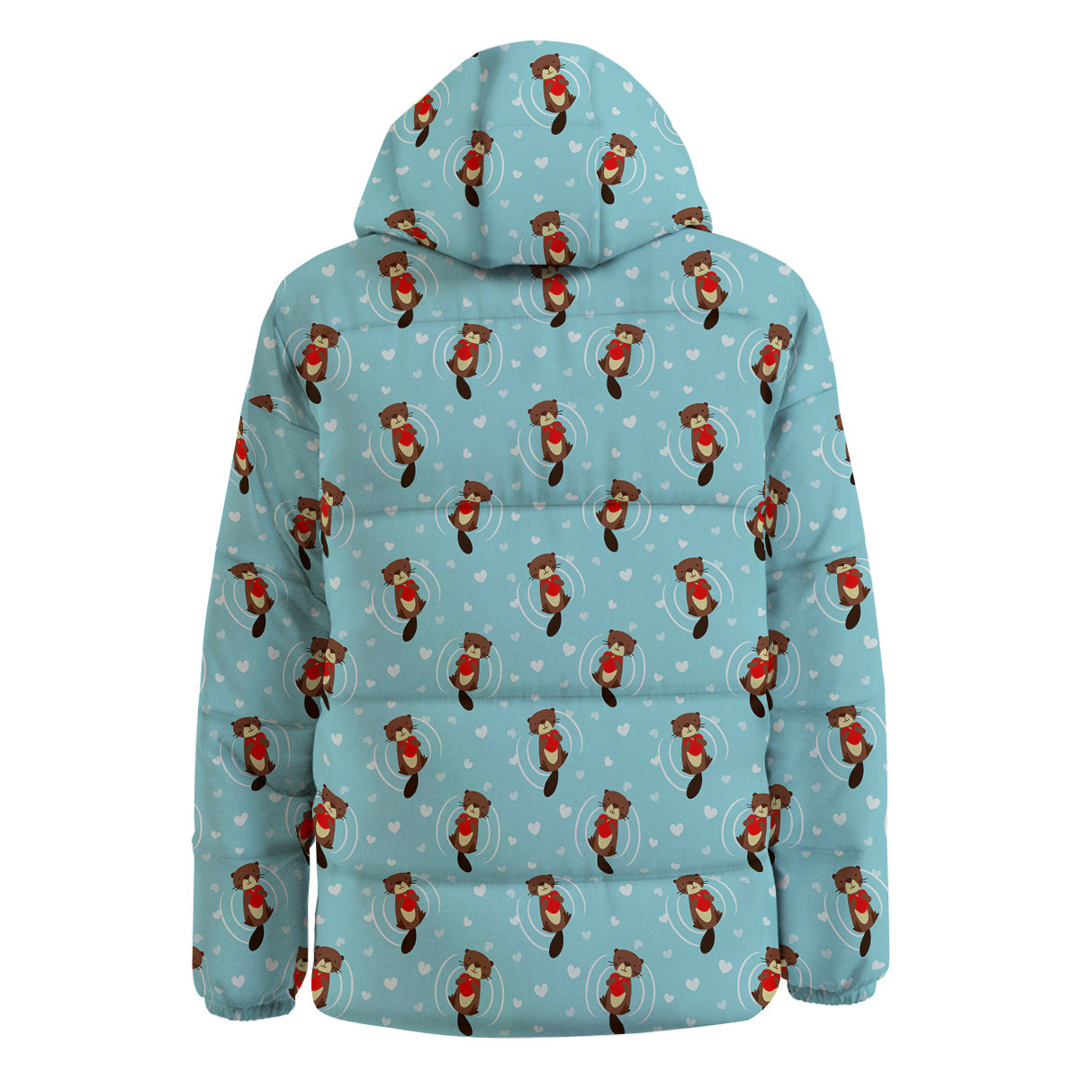 Beaver And Heart Print Pattern Down Jacket-grizzshop