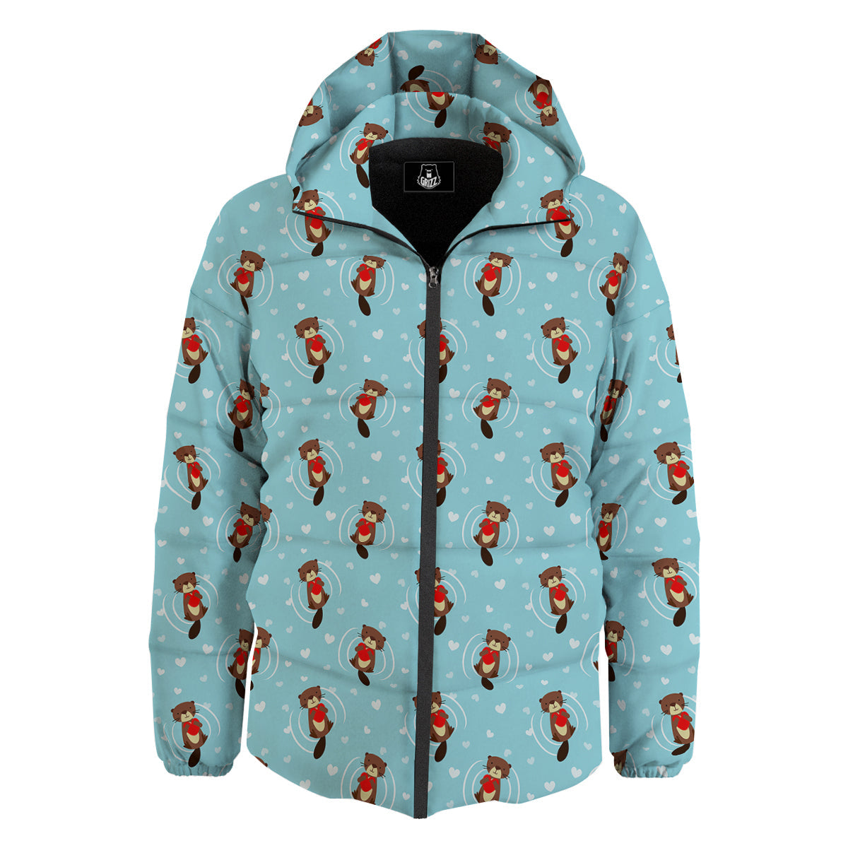 Beaver And Heart Print Pattern Down Jacket-grizzshop