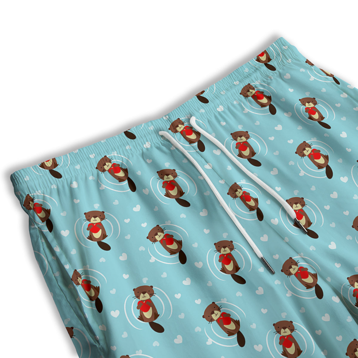 Beaver And Heart Print Pattern Men's Athletic Shorts