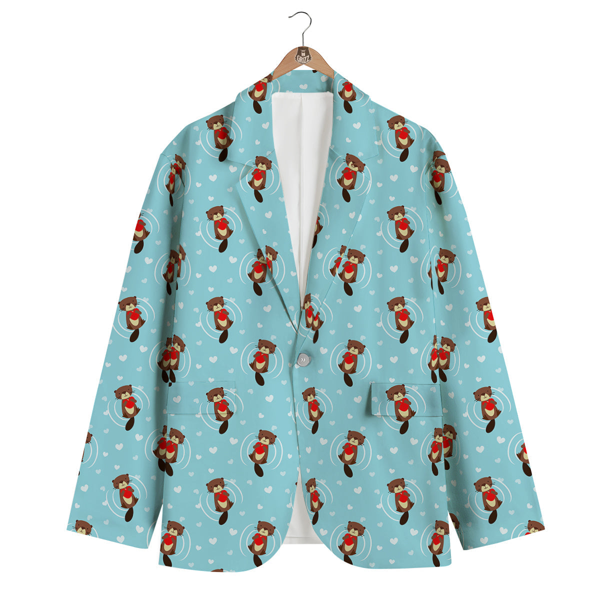 Beaver And Heart Print Pattern Men's Blazer-grizzshop