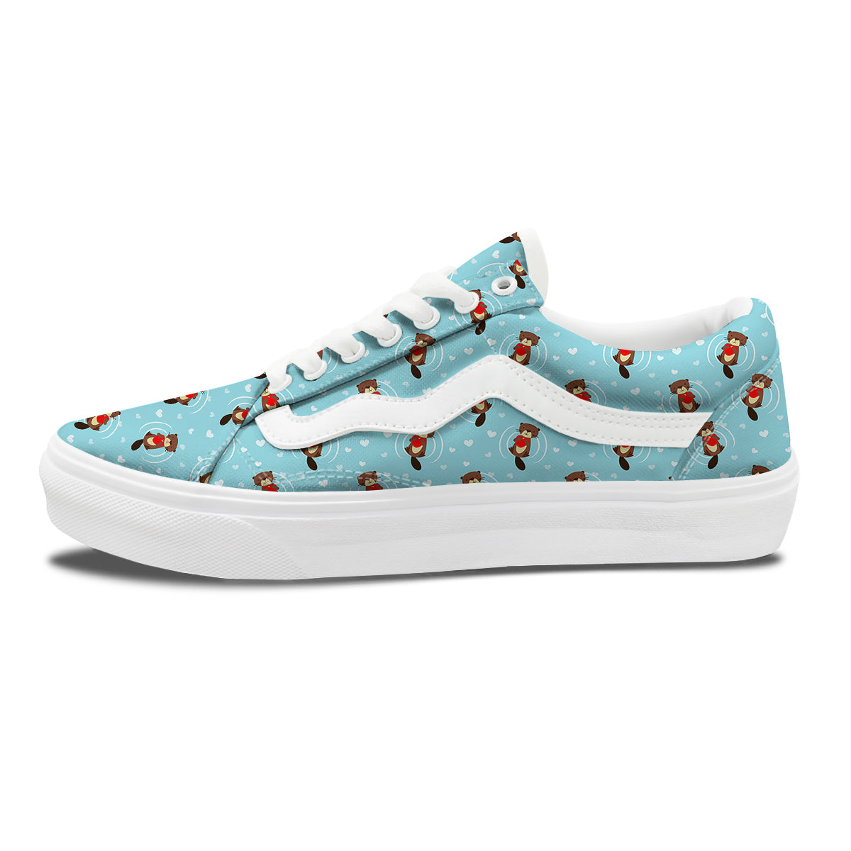 Beaver And Heart Print Pattern Skate Shoes-grizzshop