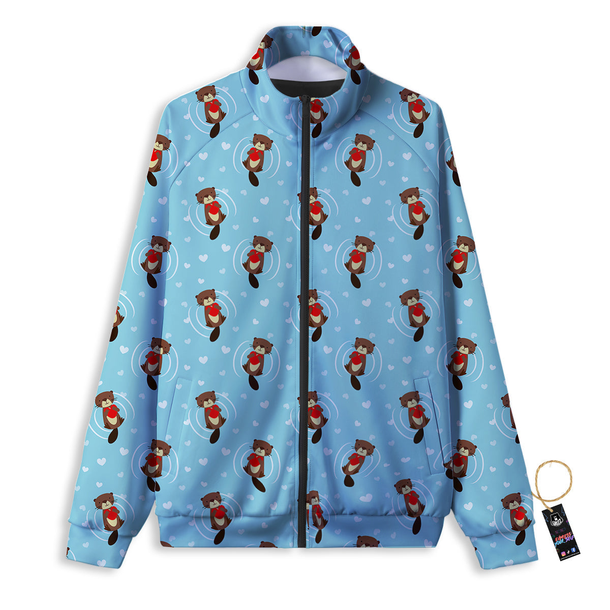 Beaver And Heart Print Pattern Track Jacket-grizzshop