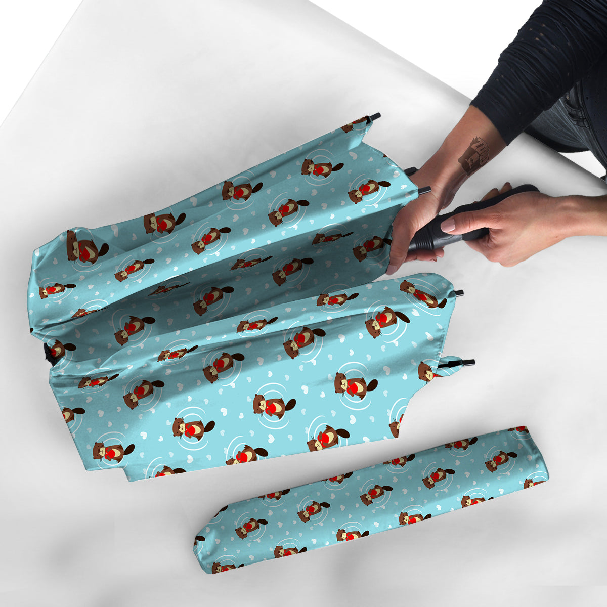 Beaver And Heart Print Pattern Umbrella-grizzshop