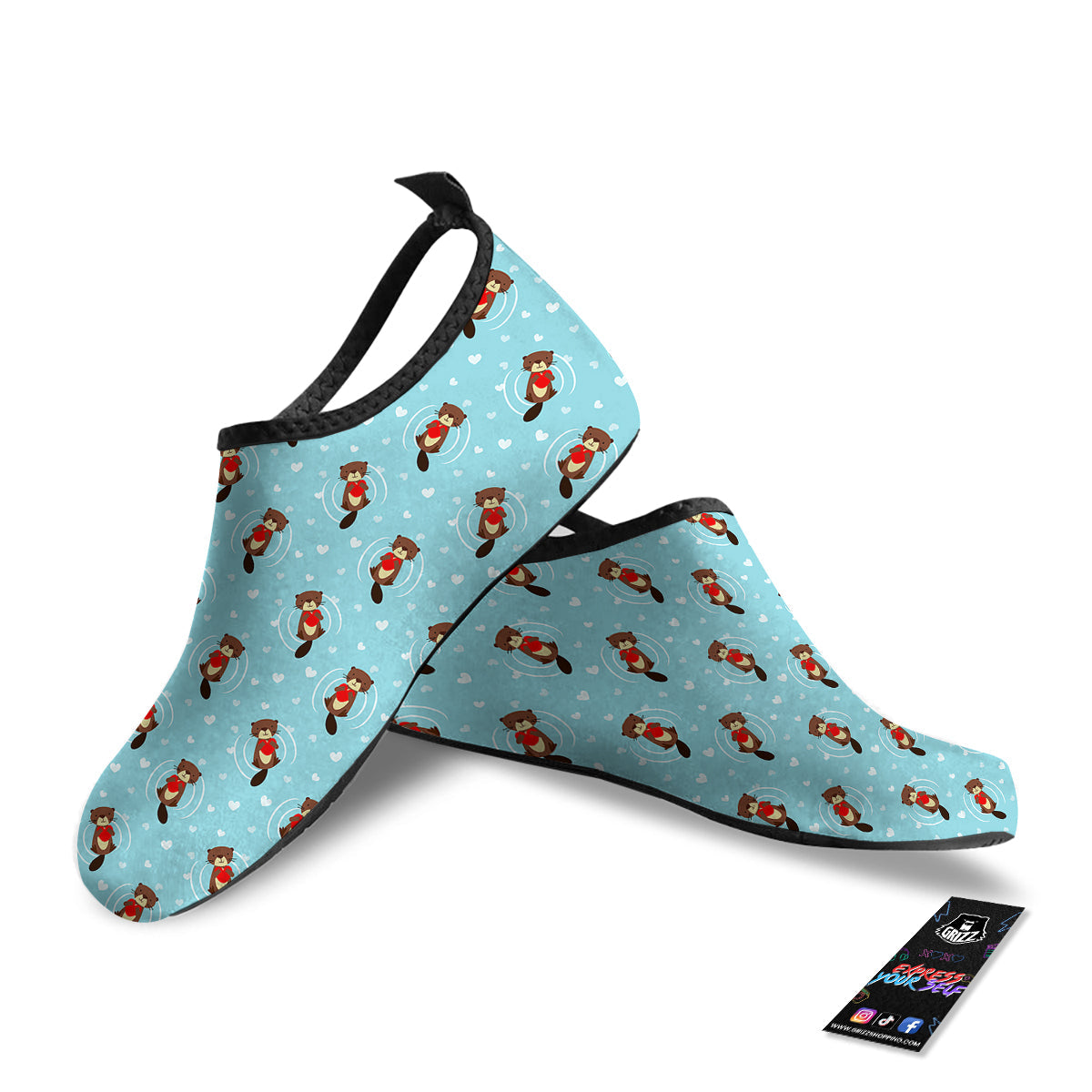 Beaver And Heart Print Pattern Water Shoes-grizzshop