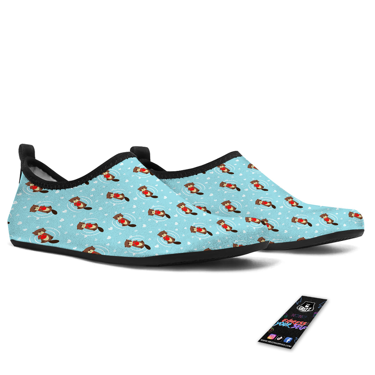 Beaver And Heart Print Pattern Water Shoes-grizzshop
