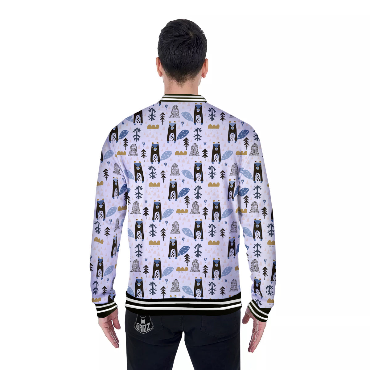 Beaver Cartoon Print Pattern Baseball Jacket-grizzshop