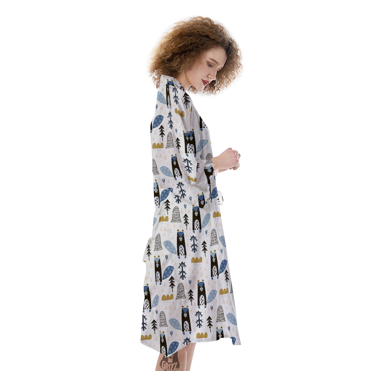Beaver Cartoon Print Pattern Kimono-grizzshop