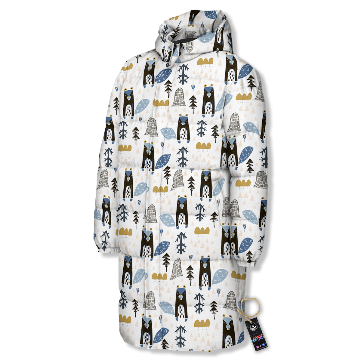 Beaver Cartoon Print Pattern Long Down Jacket-grizzshop