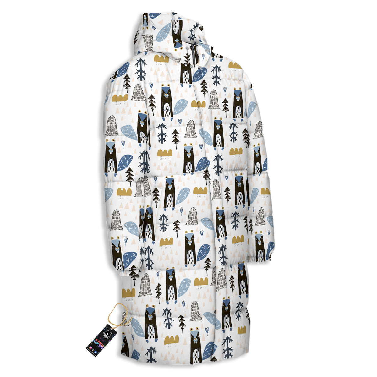 Beaver Cartoon Print Pattern Long Down Jacket-grizzshop