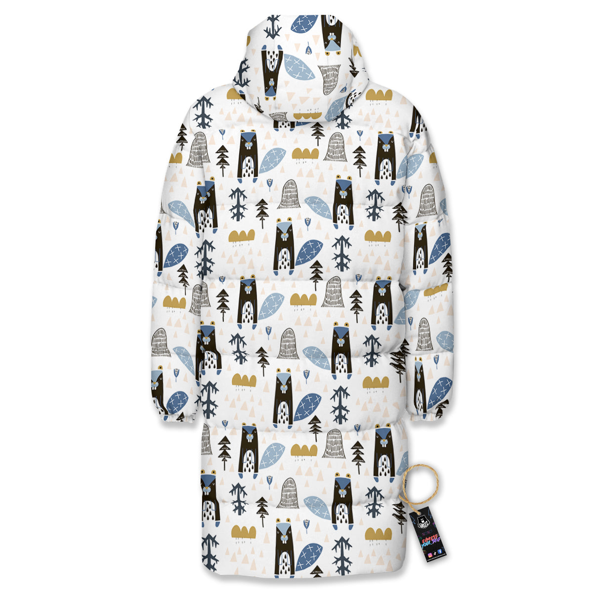 Beaver Cartoon Print Pattern Long Down Jacket-grizzshop