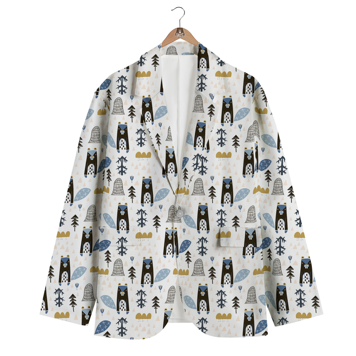 Beaver Cartoon Print Pattern Men's Blazer-grizzshop