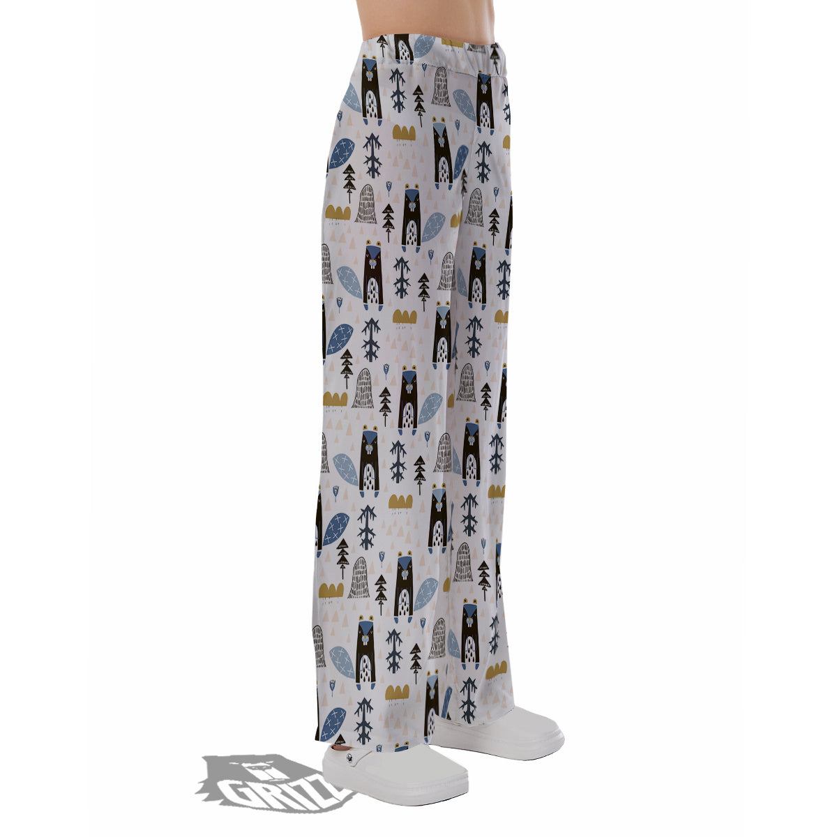 Beaver Cartoon Print Pattern Pajama Pants-grizzshop