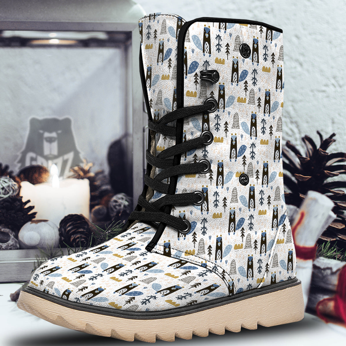 Beaver Cartoon Print Pattern Snow Boots-grizzshop