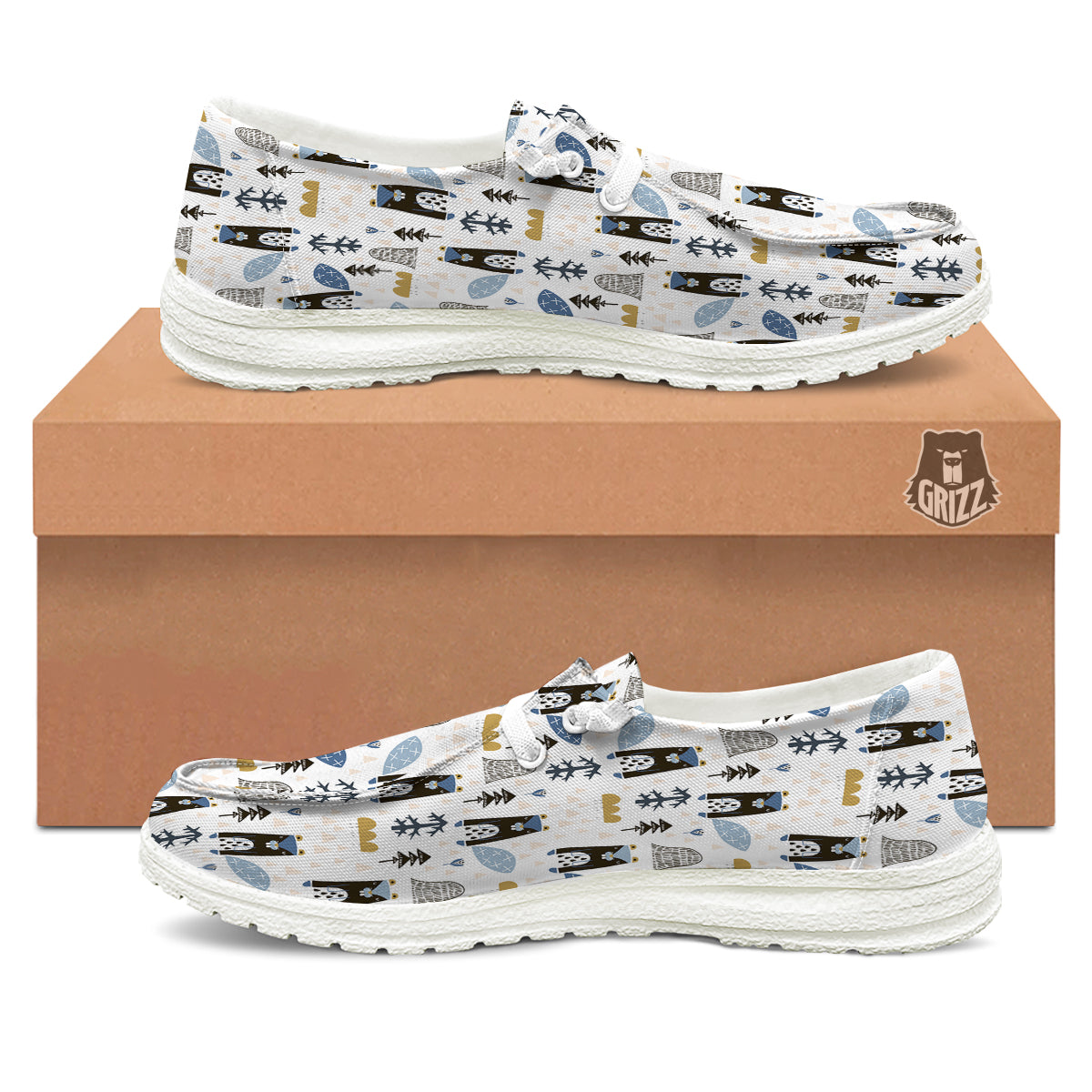 Beaver Cartoon Print Pattern White Loafers-grizzshop
