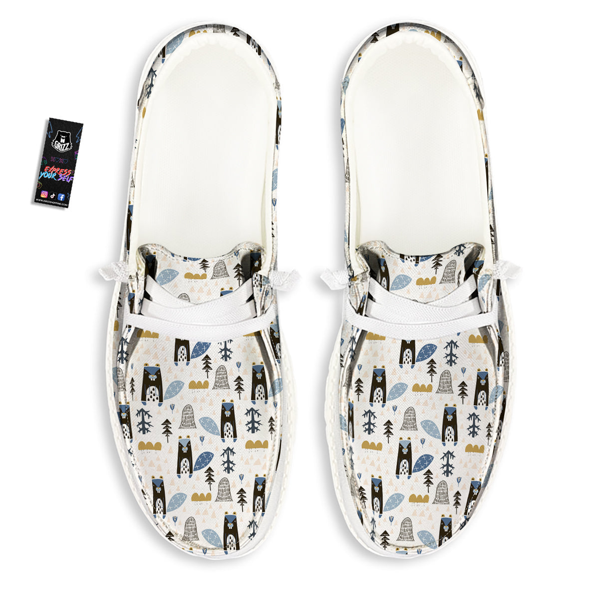 Beaver Cartoon Print Pattern White Loafers-grizzshop