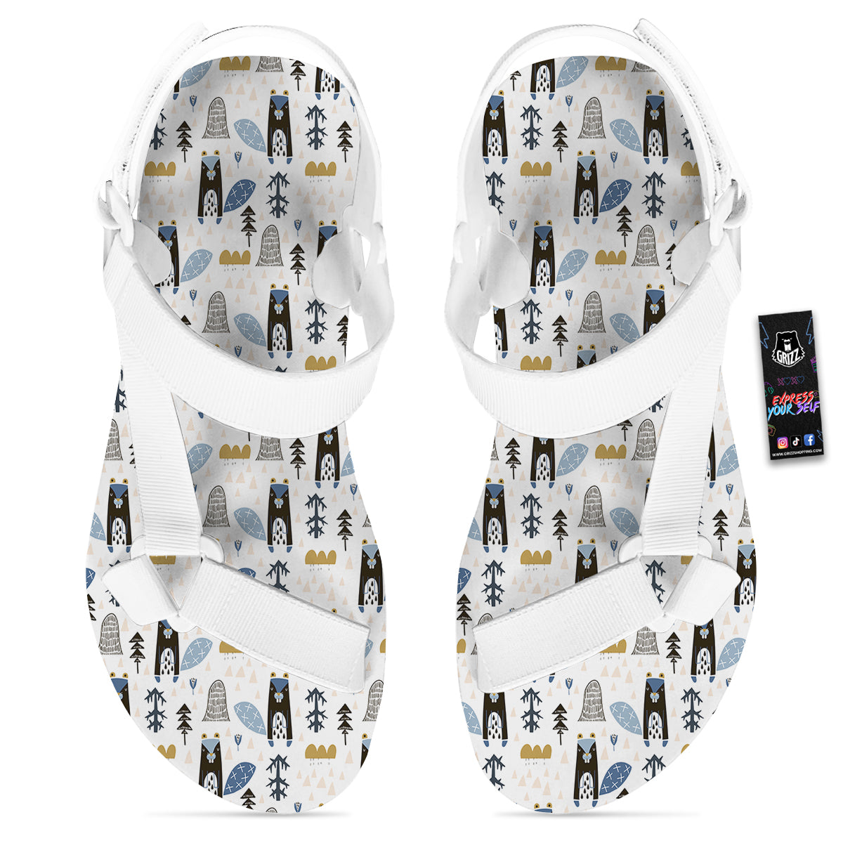 Beaver Cartoon Print Pattern White Open Toe Sandals-grizzshop