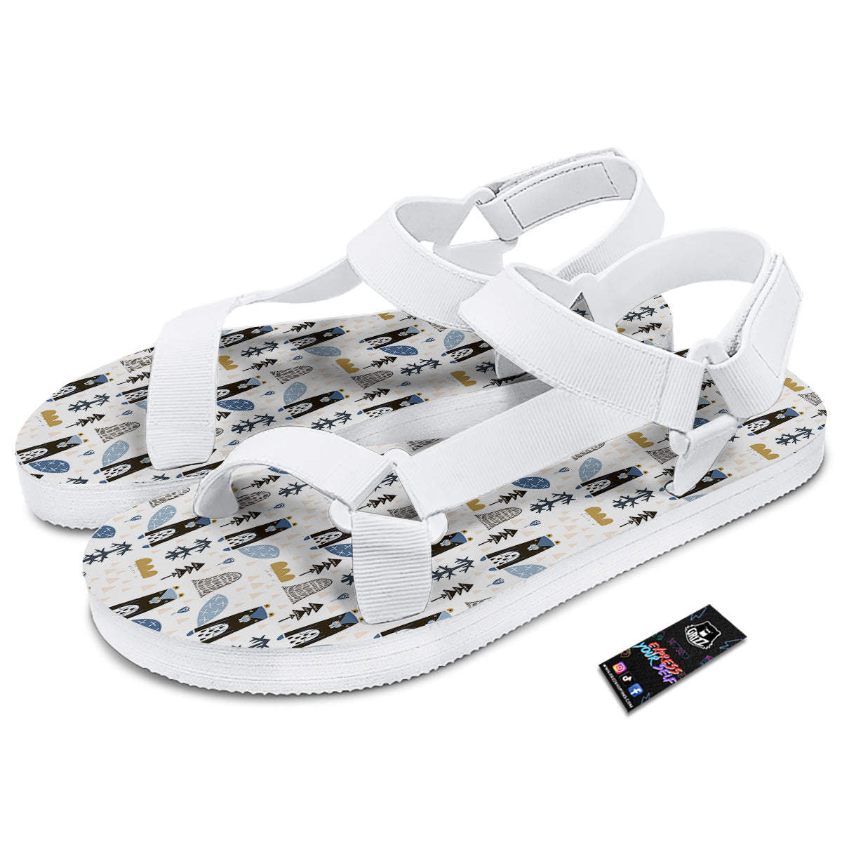 Beaver Cartoon Print Pattern White Open Toe Sandals-grizzshop