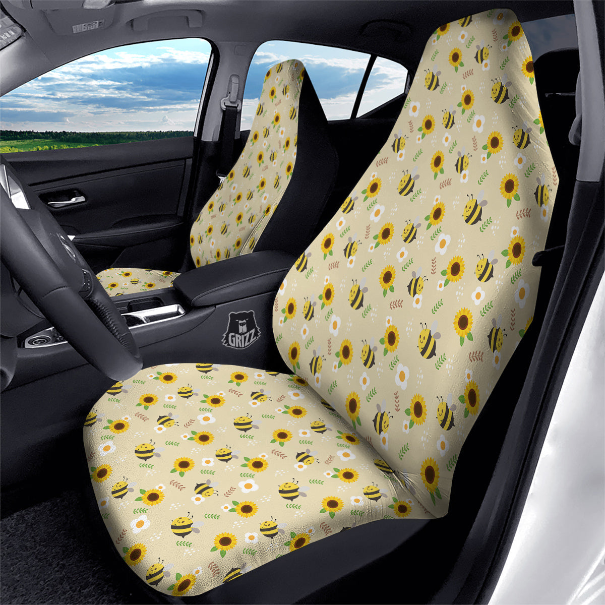 Bee Cute Cartoon Print Pattern Car Seat Covers-grizzshop