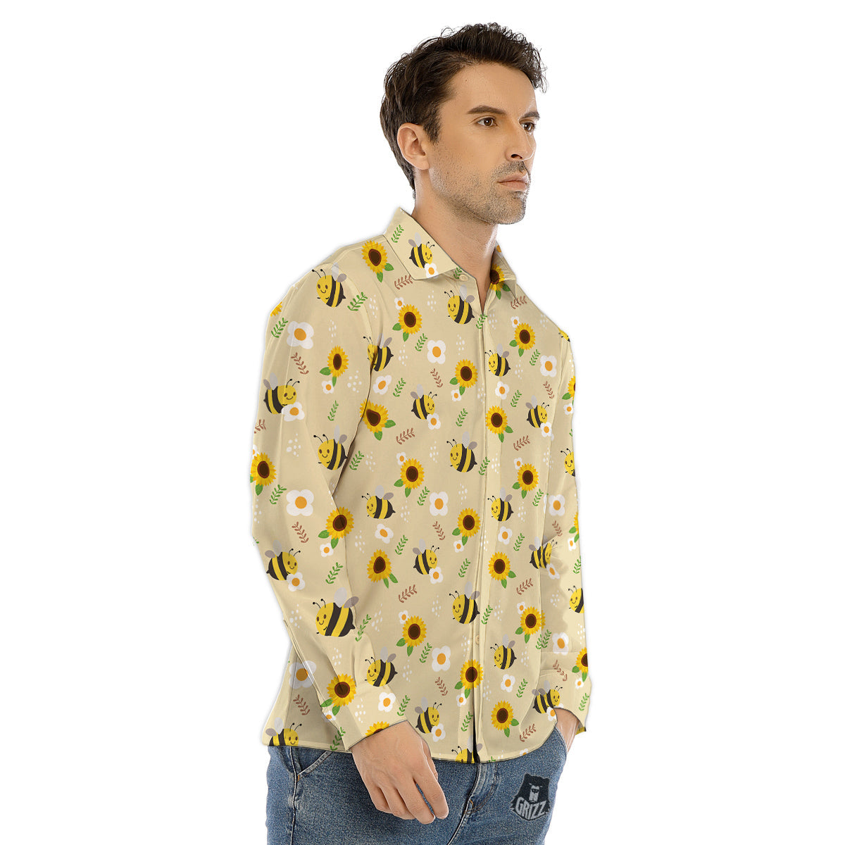 Bee Cute Cartoon Print Pattern Men's Dress Shirts-grizzshop
