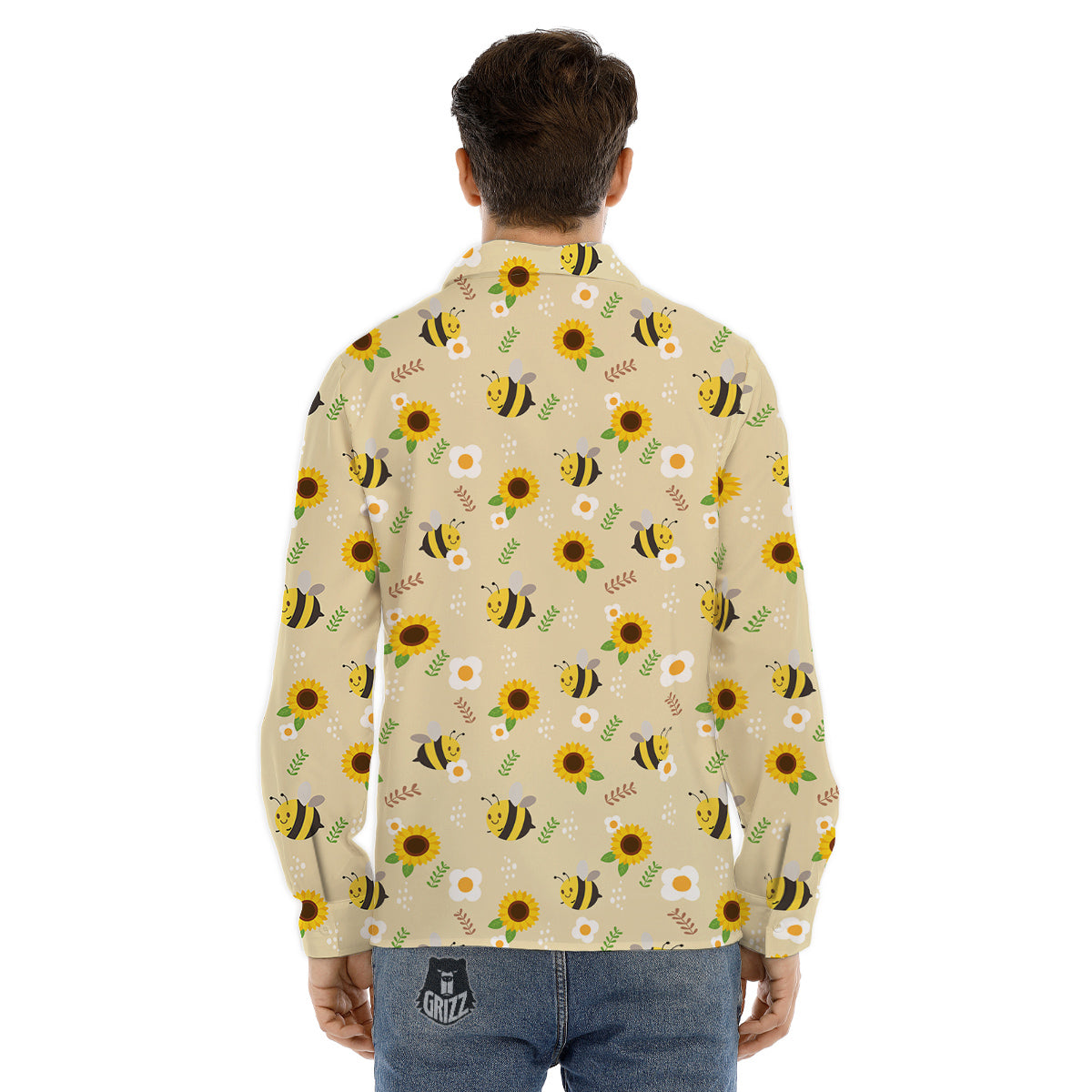 Bee Cute Cartoon Print Pattern Men's Dress Shirts-grizzshop