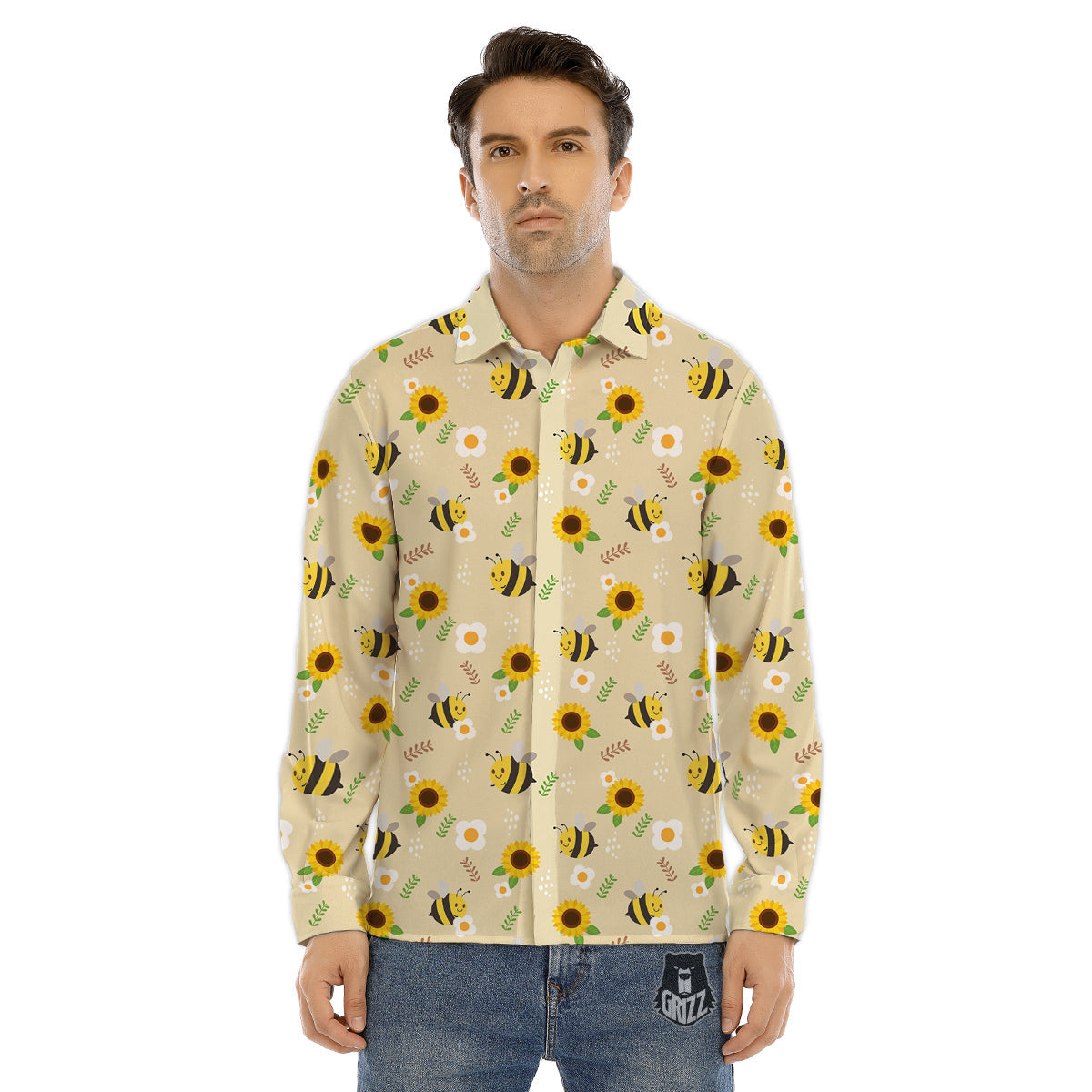 Bee Cute Cartoon Print Pattern Men's Dress Shirts-grizzshop