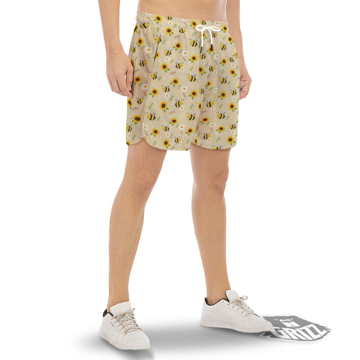 Bee Cute Cartoon Print Pattern Men's Gym Shorts-grizzshop