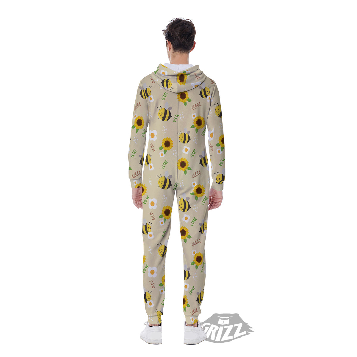 Bee Cute Cartoon Print Pattern Men's Jumpsuit-grizzshop