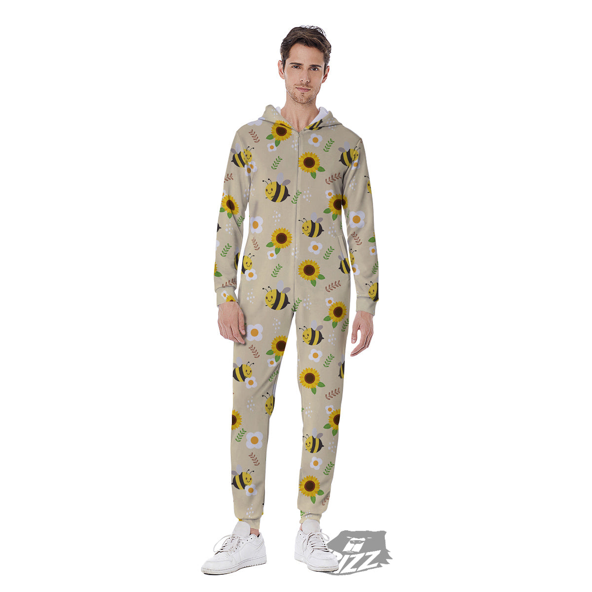 Bee Cute Cartoon Print Pattern Men's Jumpsuit-grizzshop