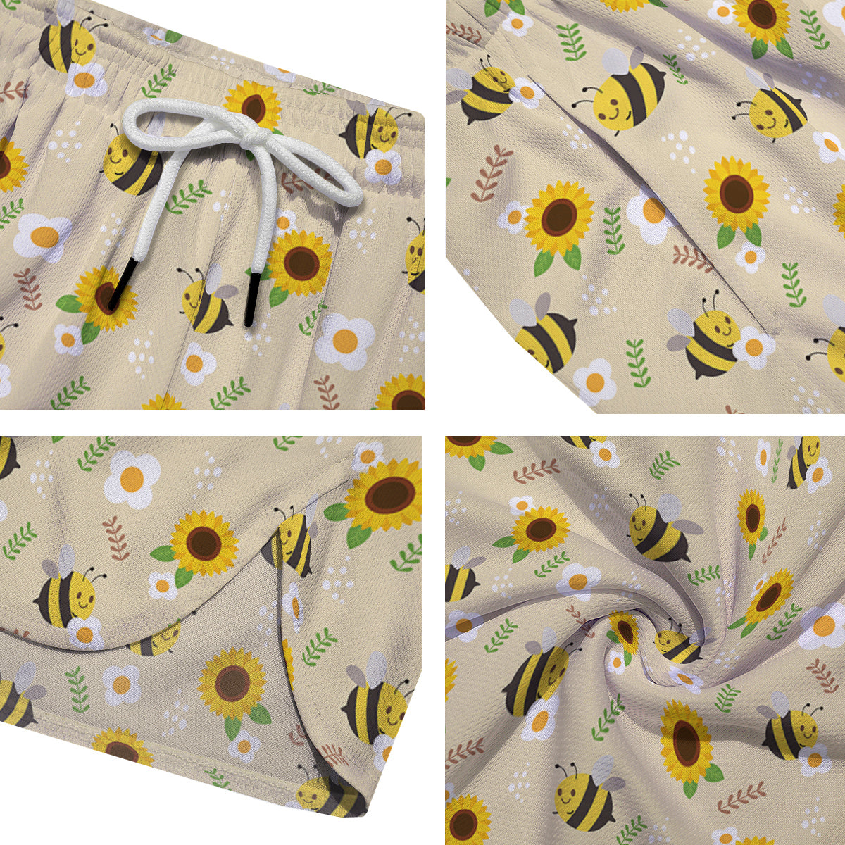 Bee Cute Cartoon Print Pattern Men's Running Shorts-grizzshop