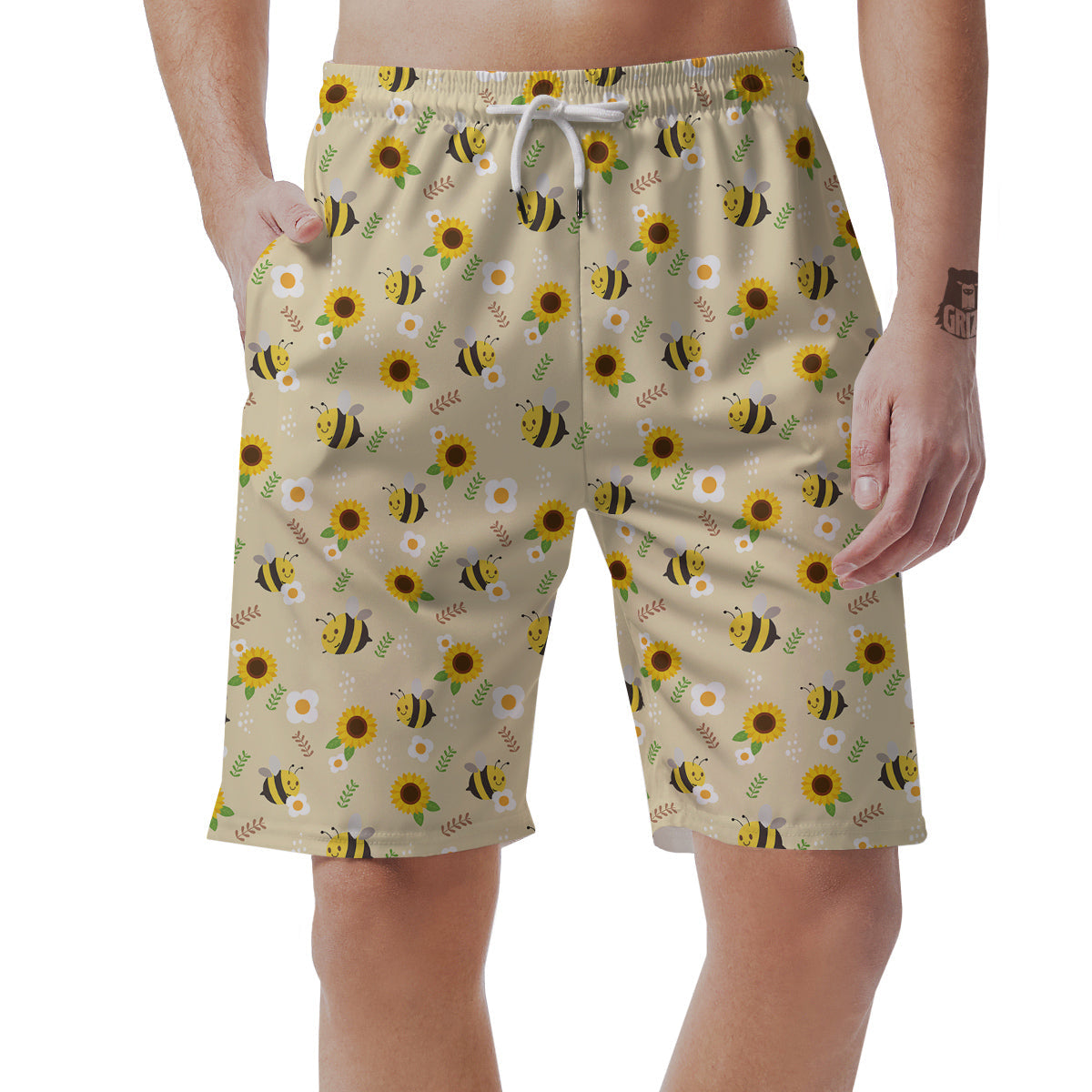 Bee Cute Cartoon Print Pattern Men's Shorts-grizzshop