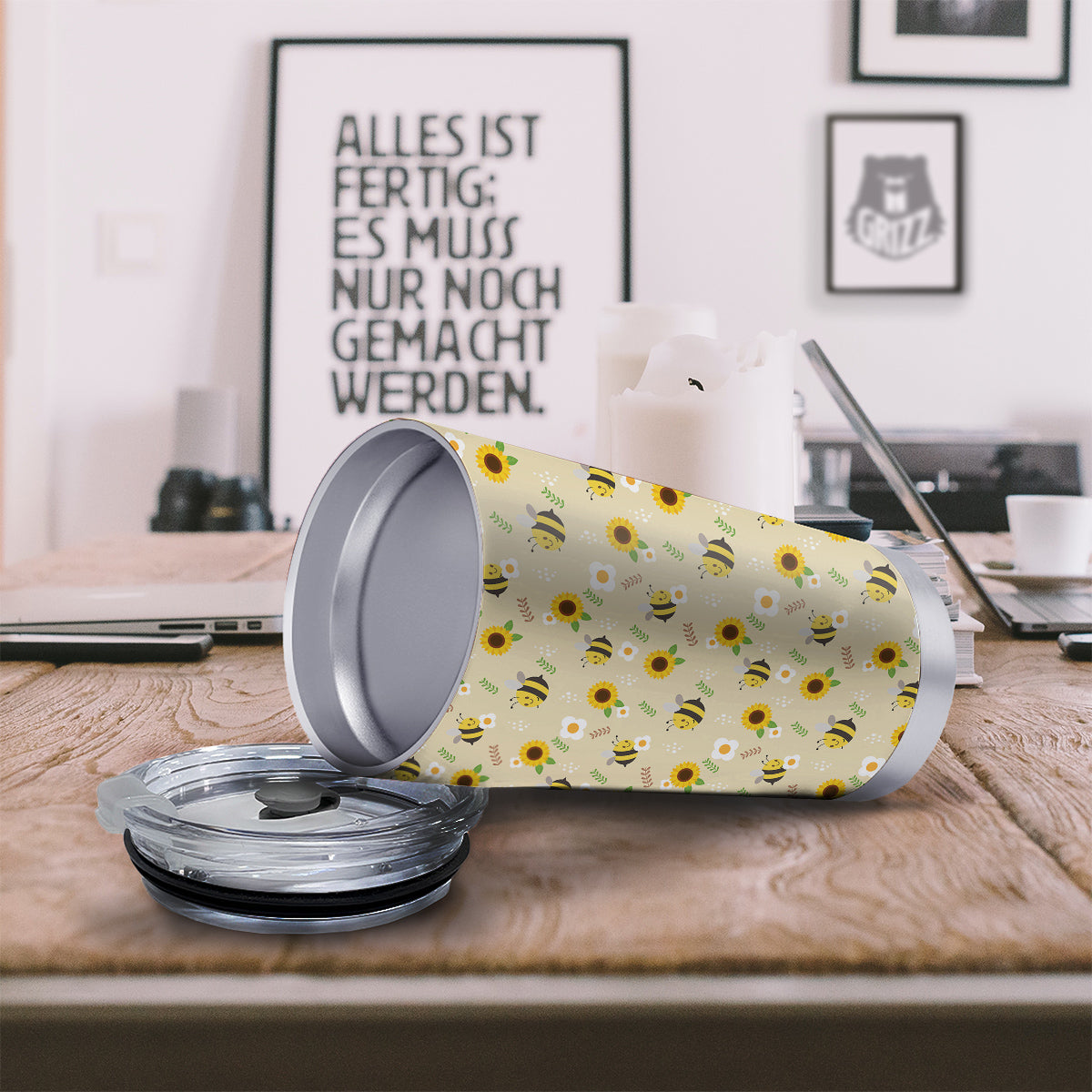 Bee Cute Cartoon Print Pattern Tumbler-grizzshop