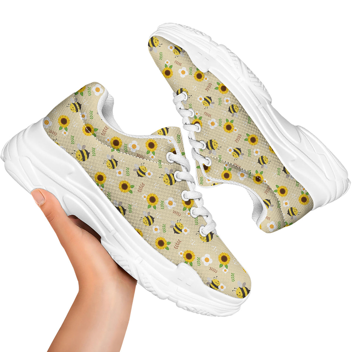 Bee Cute Cartoon Print Pattern White Chunky Shoes-grizzshop