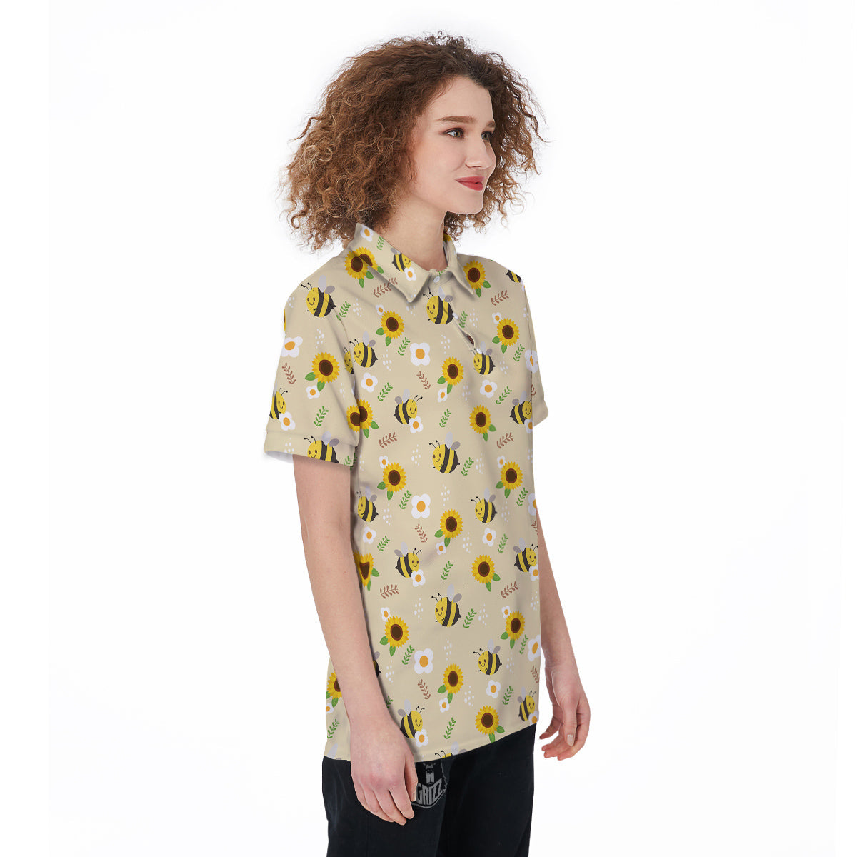 Bee Cute Cartoon Print Pattern Women's Golf Shirts-grizzshop