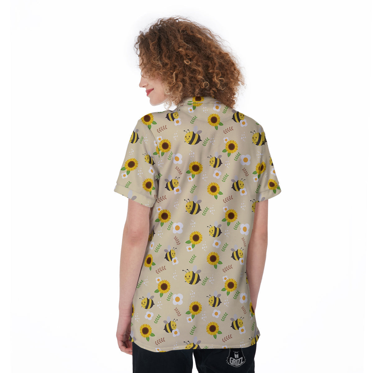 Bee Cute Cartoon Print Pattern Women's Golf Shirts-grizzshop
