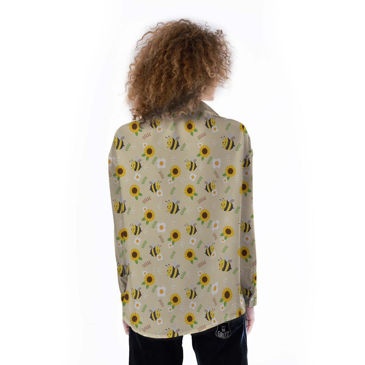 Bee Cute Cartoon Print Pattern Women's Long Sleeve Shirts-grizzshop