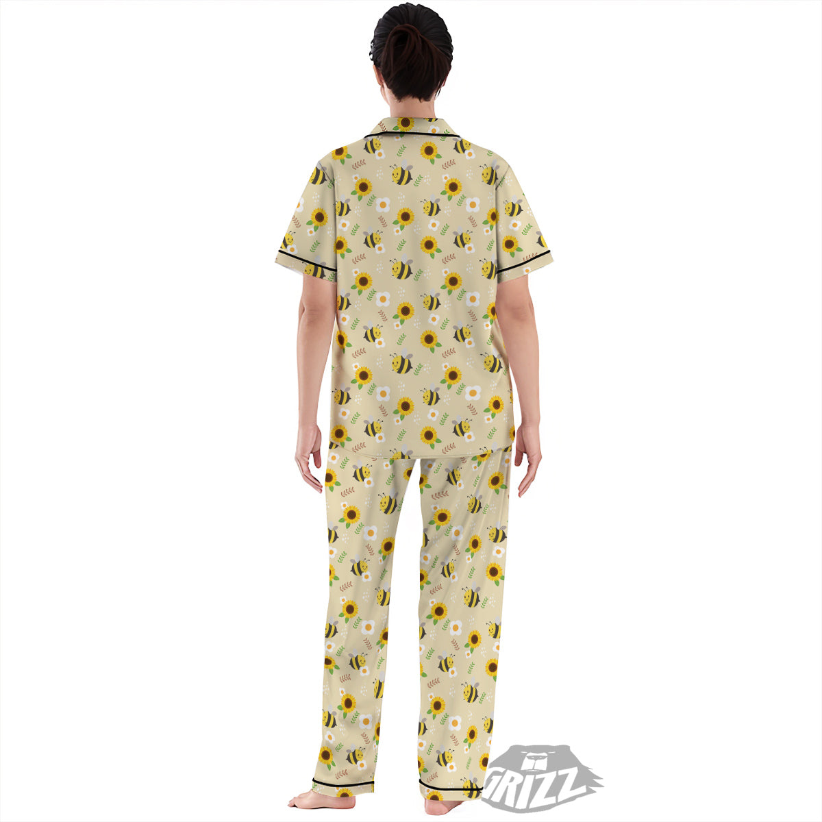 Bee Cute Cartoon Print Pattern Women's Pajamas Set-grizzshop