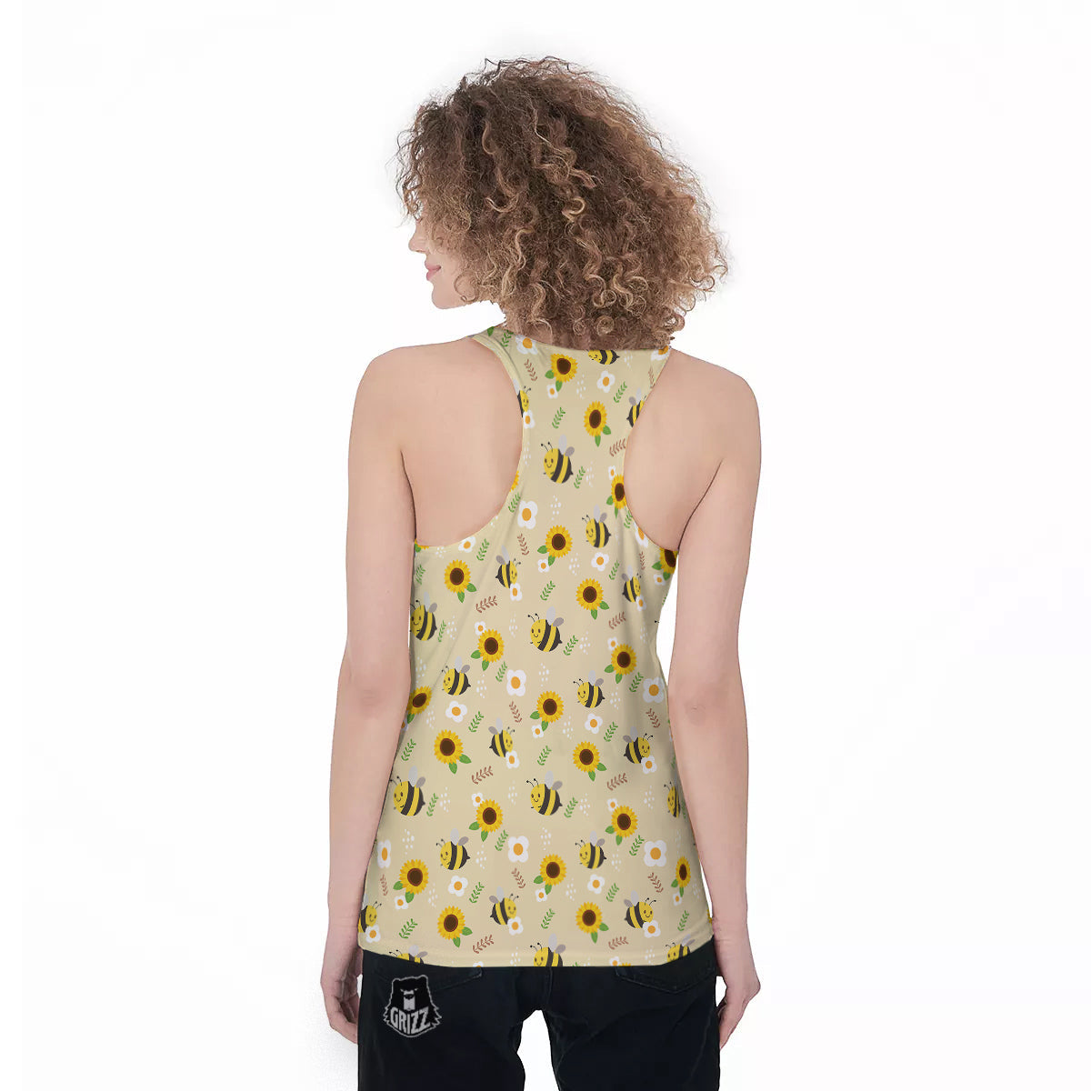 Bee Cute Cartoon Print Pattern Women's Racerback Tank Top-grizzshop