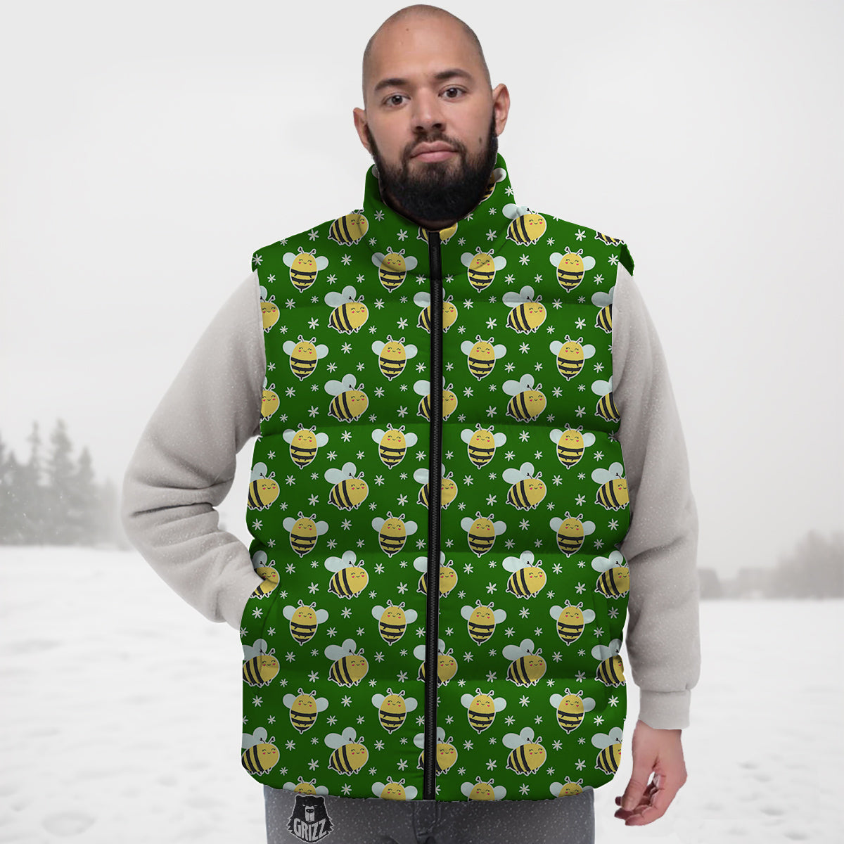 Bee Cute Honey Print Pattern Down Vest-grizzshop