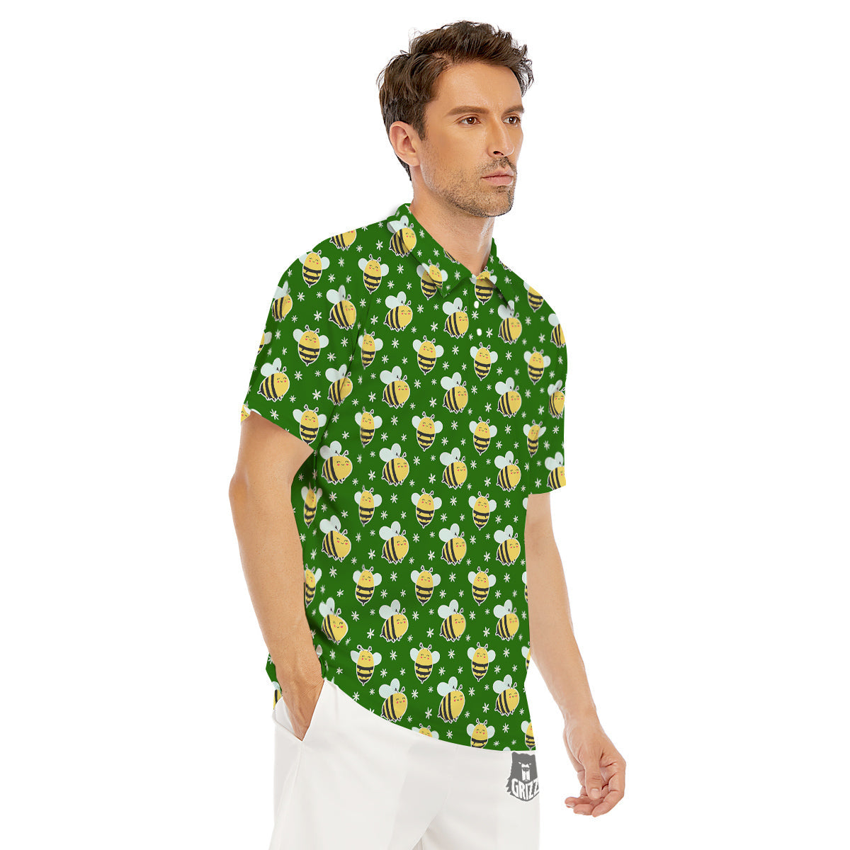 Bee Cute Honey Print Pattern Men's Golf Shirts-grizzshop