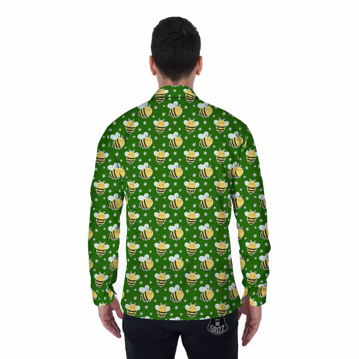 Bee Cute Honey Print Pattern Men's Long Sleeve Shirts-grizzshop