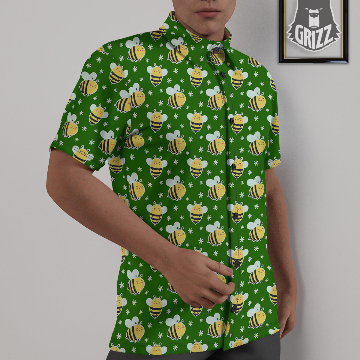 Bee Cute Honey Print Pattern Untucked Shirts-grizzshop