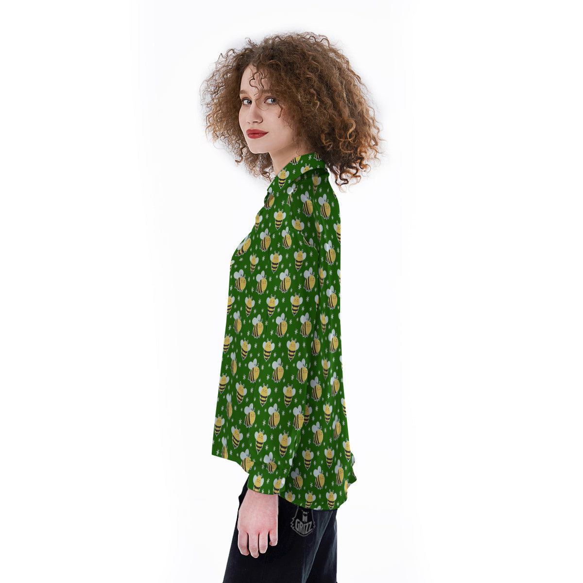 Bee Cute Honey Print Pattern Women's Long Sleeve Shirts-grizzshop
