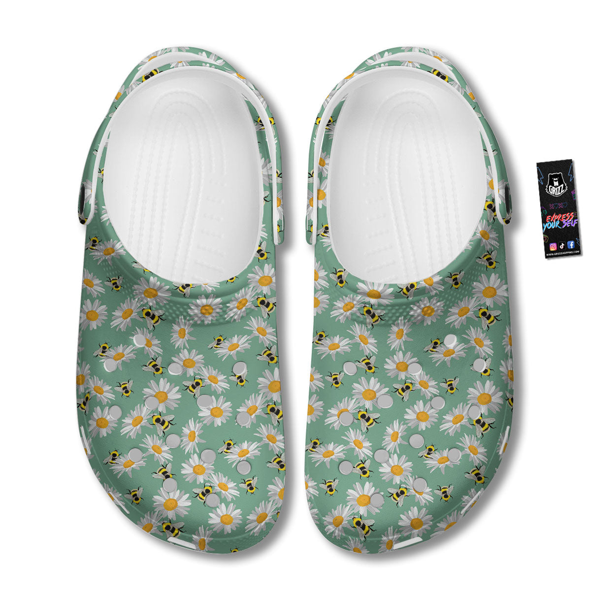 Bee Flower Print Pattern Clog-grizzshop