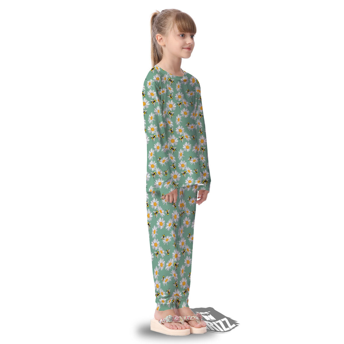 Bee Flower Print Pattern Kid's Pajamas-grizzshop