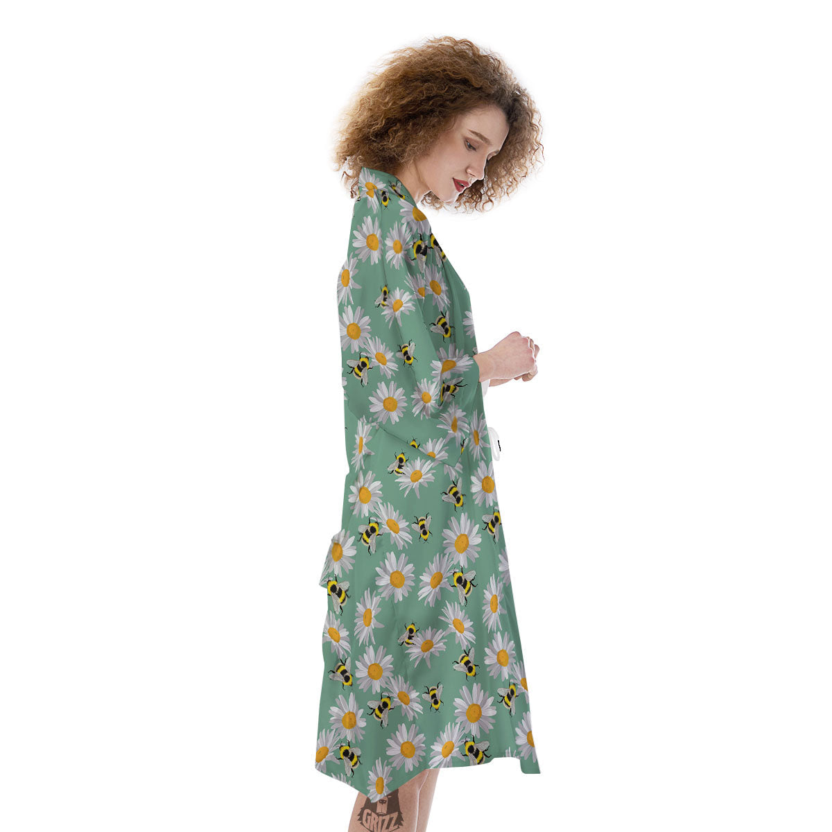 Bee Flower Print Pattern Kimono-grizzshop