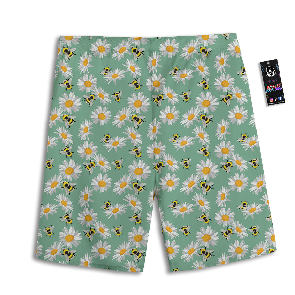 Bee Flower Print Pattern Men's Athletic Shorts-grizzshop