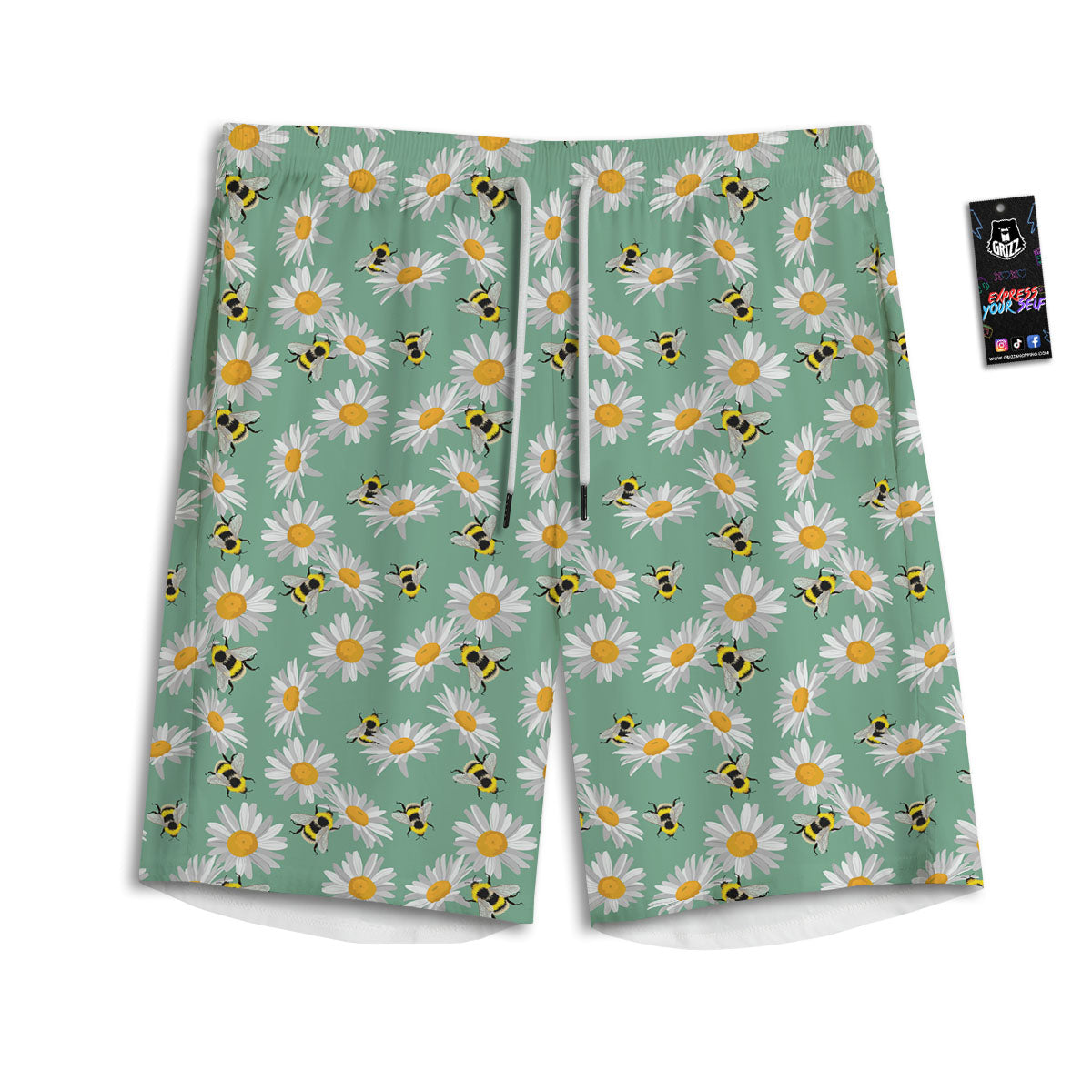 Bee Flower Print Pattern Men's Athletic Shorts-grizzshop